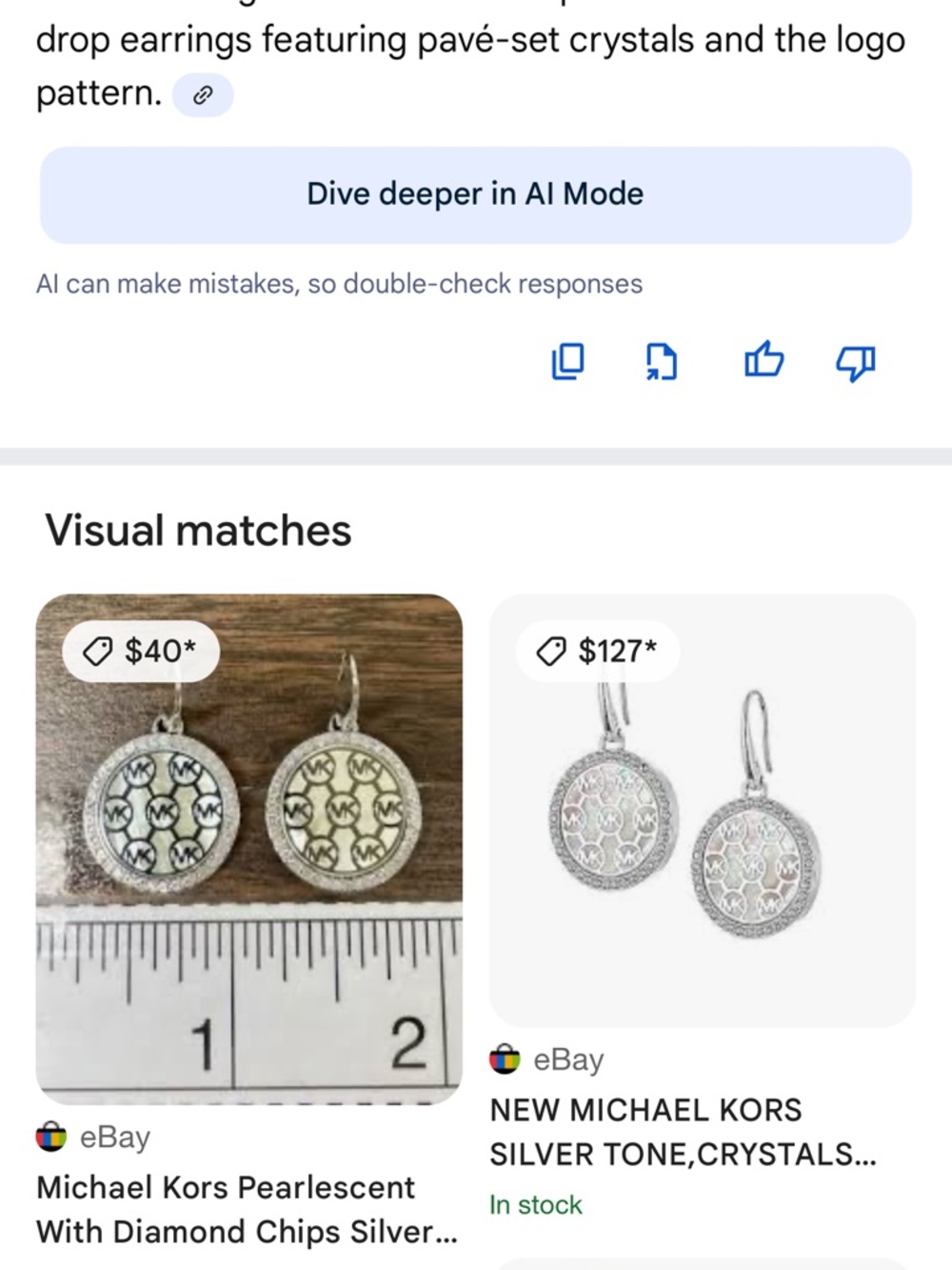 Michael Kors Silver-Tone MK Logo Drop Earrings with Mother-of-Pearl Pave Crystal - Picture 5 of 5